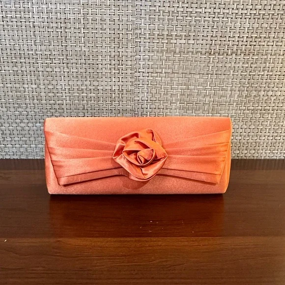 🌟2xHP🌟VTG 2000s Orange Satin Rose Evening Bag by Jessica McClintock - Picture 2 of 14